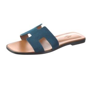 New Hermes Teal Blue Oran Slides Size 40
